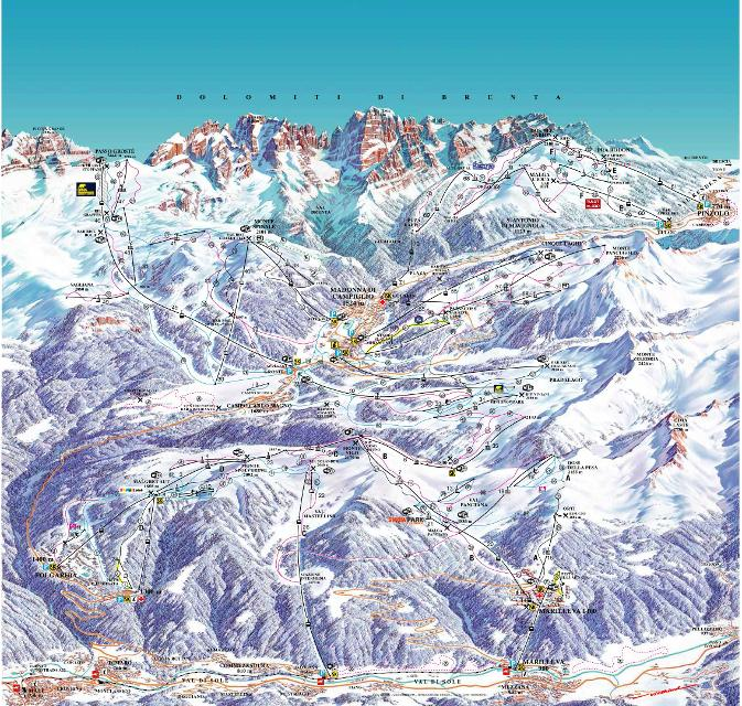 Mappa della skiarea Campiglio Pinzolo Folgarida Marilleva, Dolomiti di Brenta
